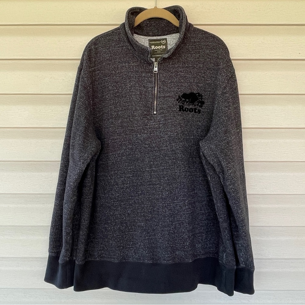 Roots Canada Men's Gray Pullover Quarter-Zip Sweatshirt/Sweater